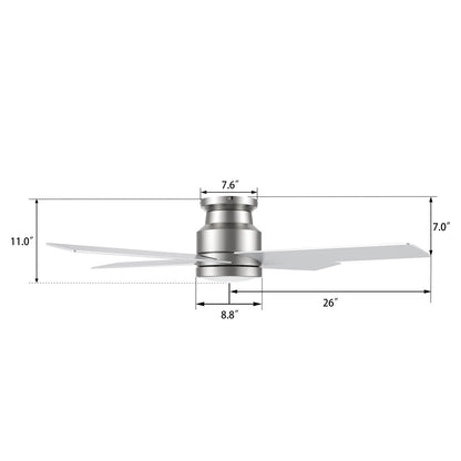 Carro Santana 52in Flush Mount Ceiling Fan | Brushed Nickel Plywood Blades | Low Ceilings & Bedrooms | 52 x 52 x 11 in | Model CFR524E5-L12-SJ-1-FM