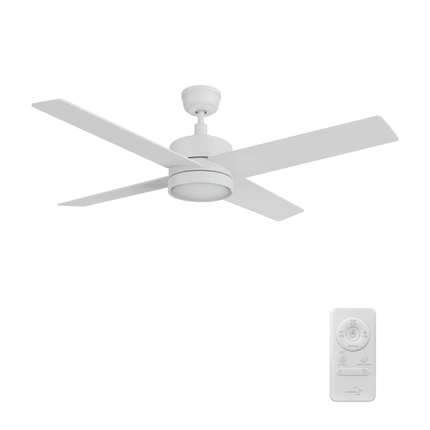Carro Santana 52in 4-Blade Ceiling Fan | White Plywood Blades | Living Room & Bedroom | 52 x 52 x 15.1 in | Model CFR524E5-L12-W1-1