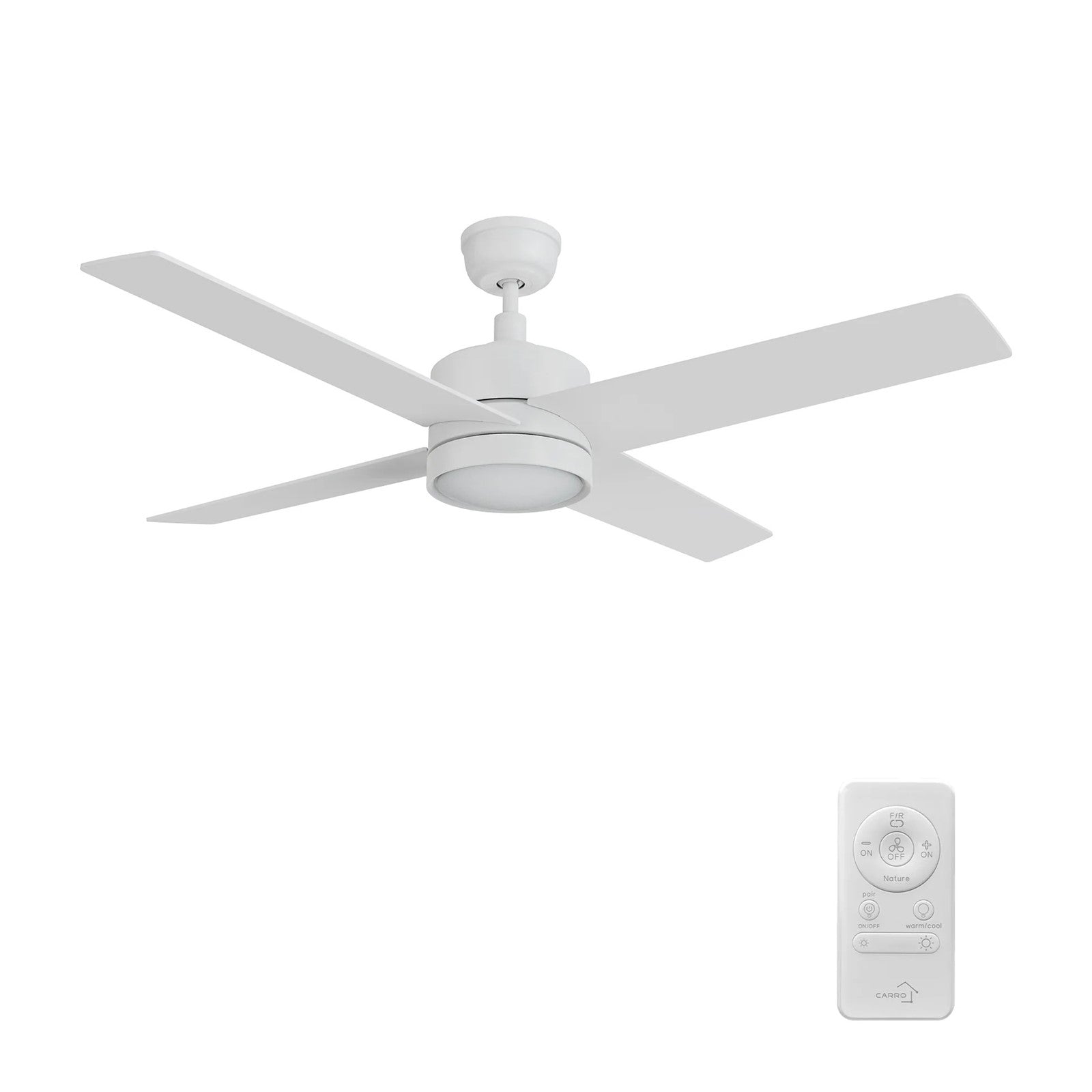 Carro Santana 52in 4-Blade Ceiling Fan | White Plywood Blades | Living Room & Bedroom | 52 x 52 x 15.1 in | Model CFR524E5-L12-W1-1