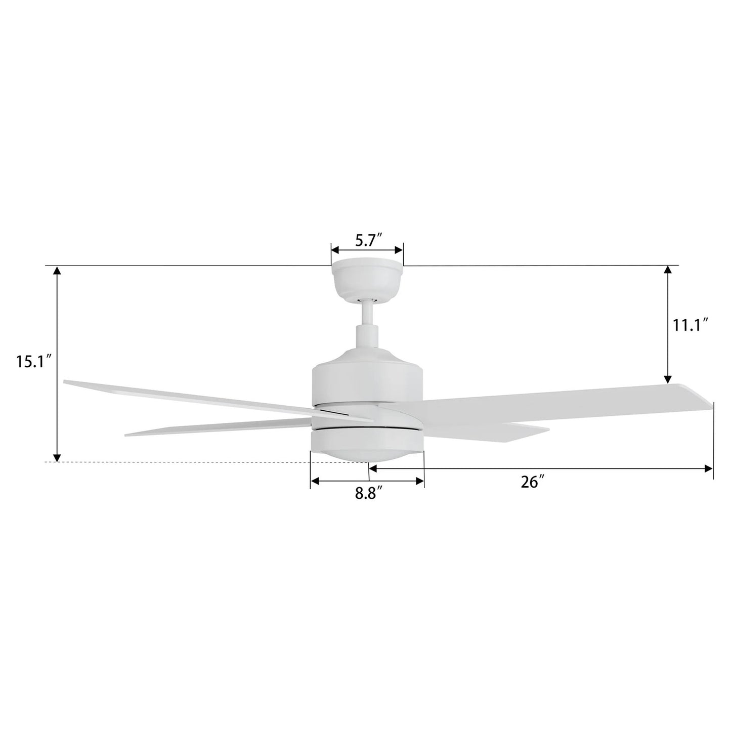 Carro Santana 52in 4-Blade Ceiling Fan | White Plywood Blades | Living Room & Bedroom | 52 x 52 x 15.1 in | Model CFR524E5-L12-W1-1