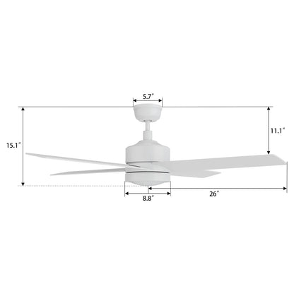 Carro Santana 52in 4-Blade Ceiling Fan | White Plywood Blades | Living Room & Bedroom | 52 x 52 x 15.1 in | Model CFR524E5-L12-W1-1