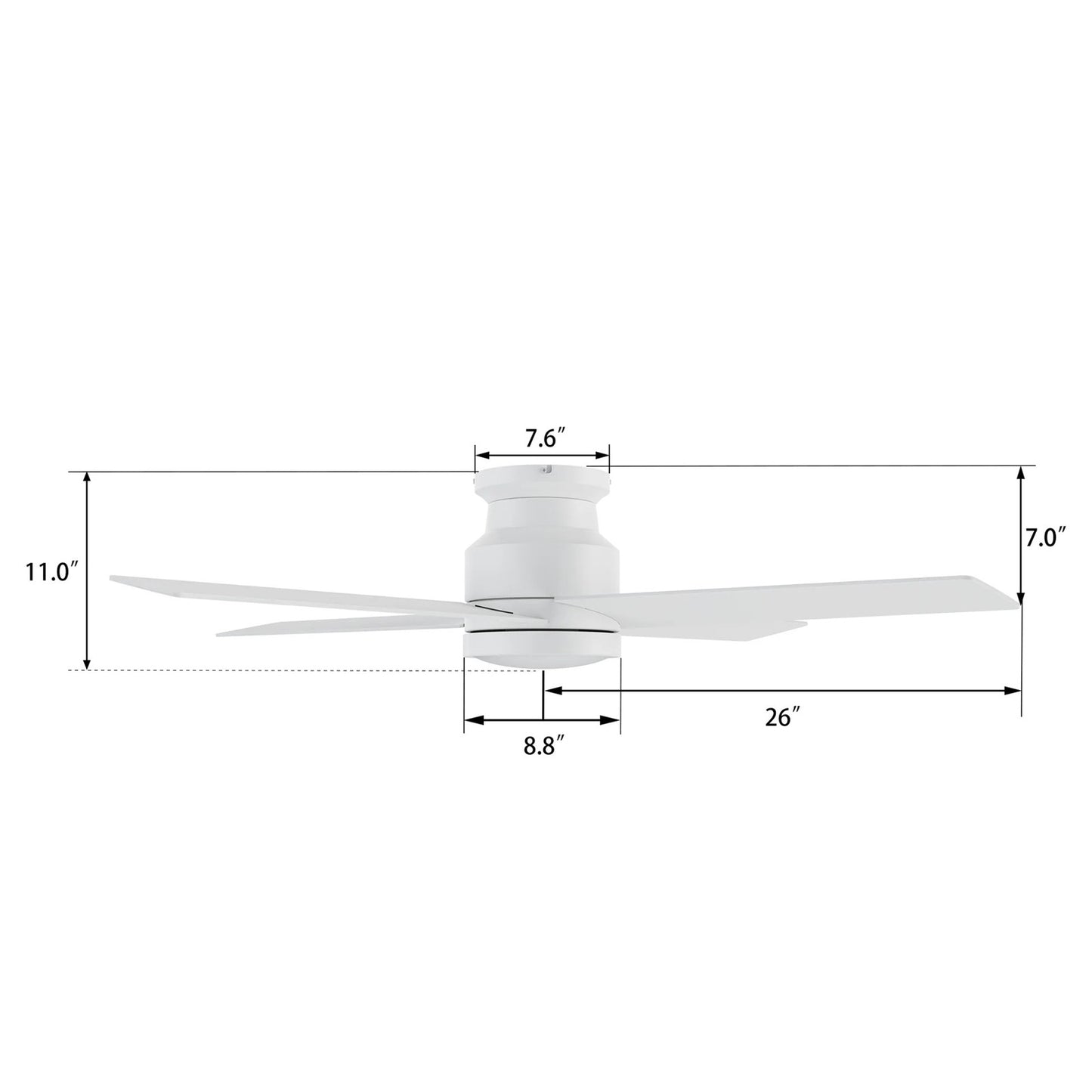 Carro Santana 52in Flush Mount Ceiling Fan | White Plywood Blades | Low Ceilings & Bedrooms | 52 x 52 x 11 in | Model CFR524E5-L12-W1-1-FM