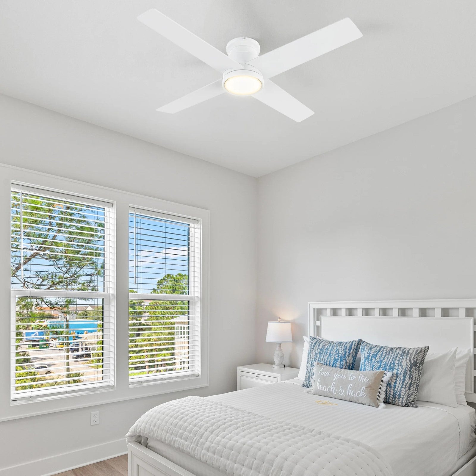 Carro Santana 52in Flush Mount Ceiling Fan | White Plywood Blades | Low Ceilings & Bedrooms | 52 x 52 x 11 in | Model CFR524E5-L12-W1-1-FM