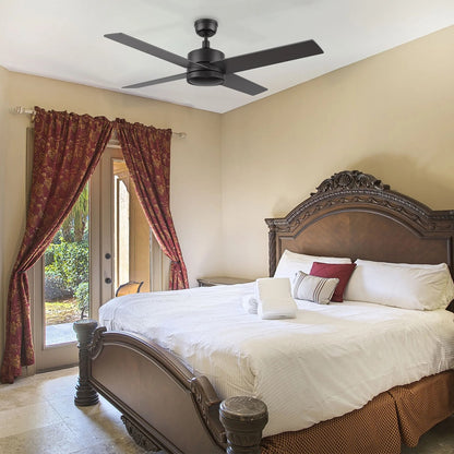 Carro Santana 52in 4-Blade Ceiling Fan | Modern Black Plywood Blades | Living Room & Bedroom | 52 x 52 x 15.1 in | Model CFR524E5-N10-B2-1