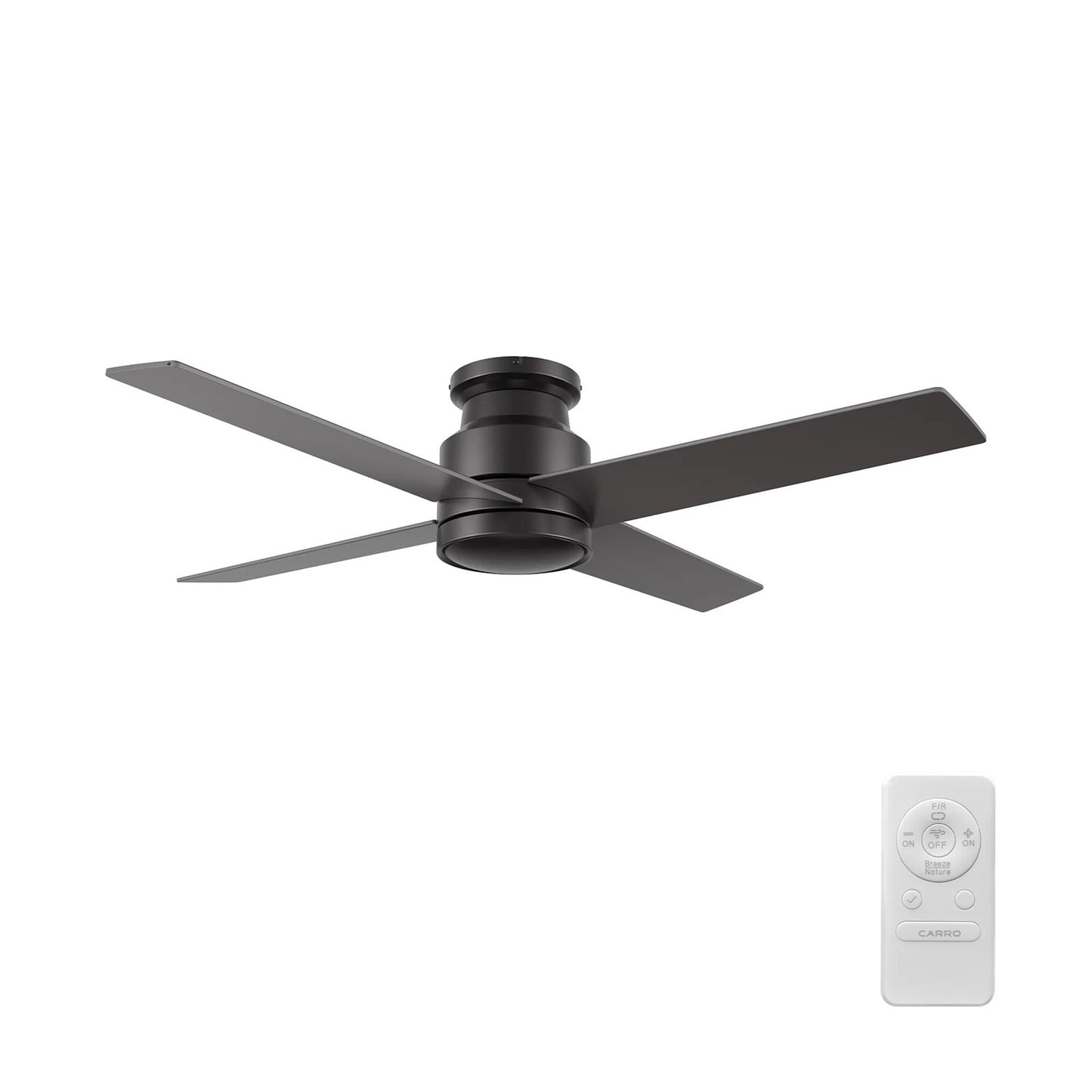 Carro Santana 52in 4-Blade Flush Mount Ceiling Fan | Modern Black Plywood Blades | Living Room & Bedroom | 52 x 52 x 11 in | Model CFR524E5-N10-B2-1-FM