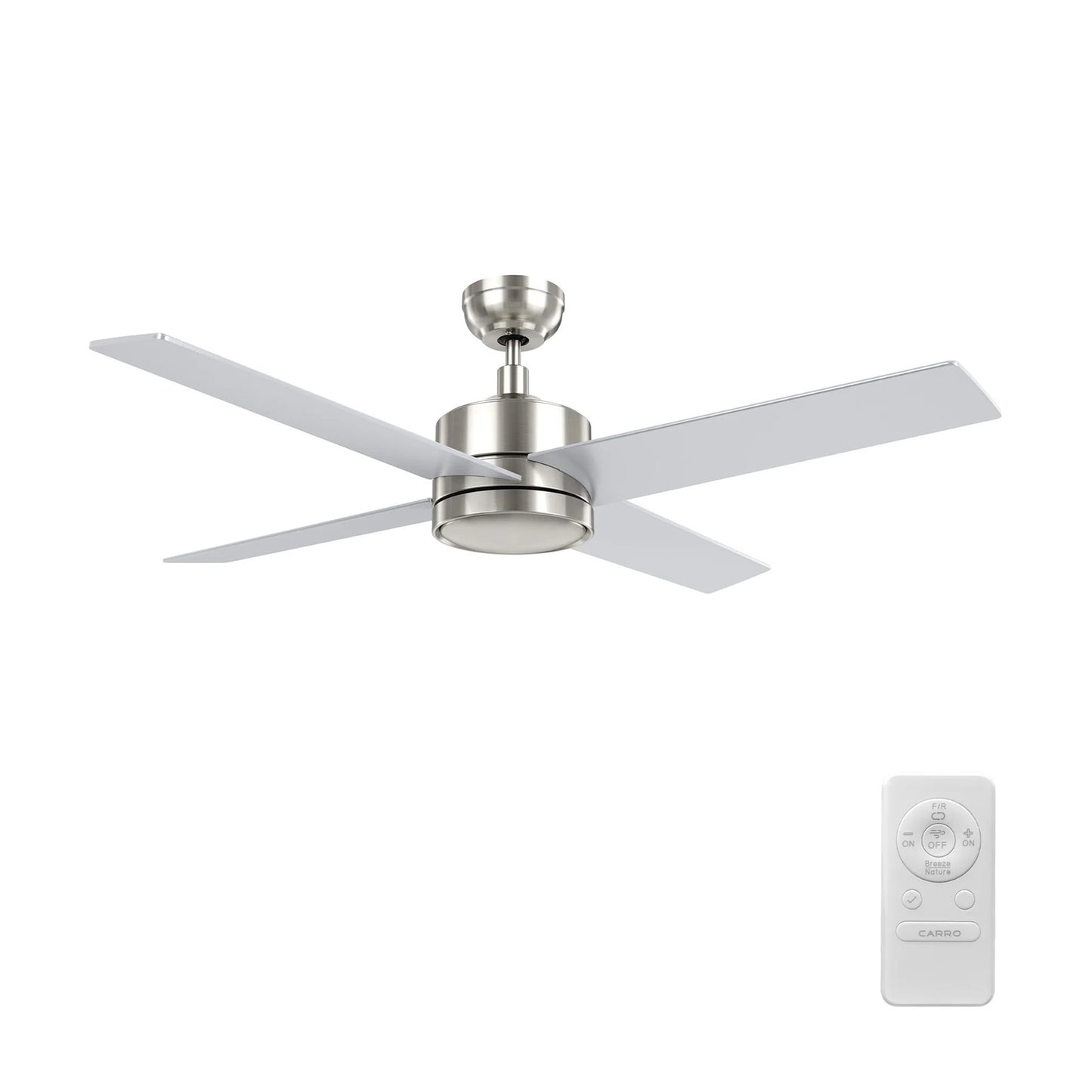 Carro Santana 52in 4-Blade Ceiling Fan | Modern Brushed Nickel Plywood Blades | Living Room & Bedroom | 52 x 52 x 15.1 in | Model CFR524E5-N10-SJ-1