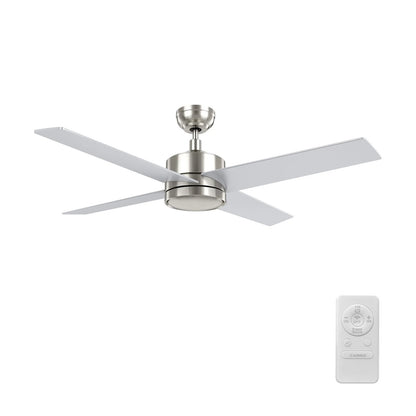 Carro Santana 52in 4-Blade Ceiling Fan | Modern Brushed Nickel Plywood Blades | Living Room & Bedroom | 52 x 52 x 15.1 in | Model CFR524E5-N10-SJ-1