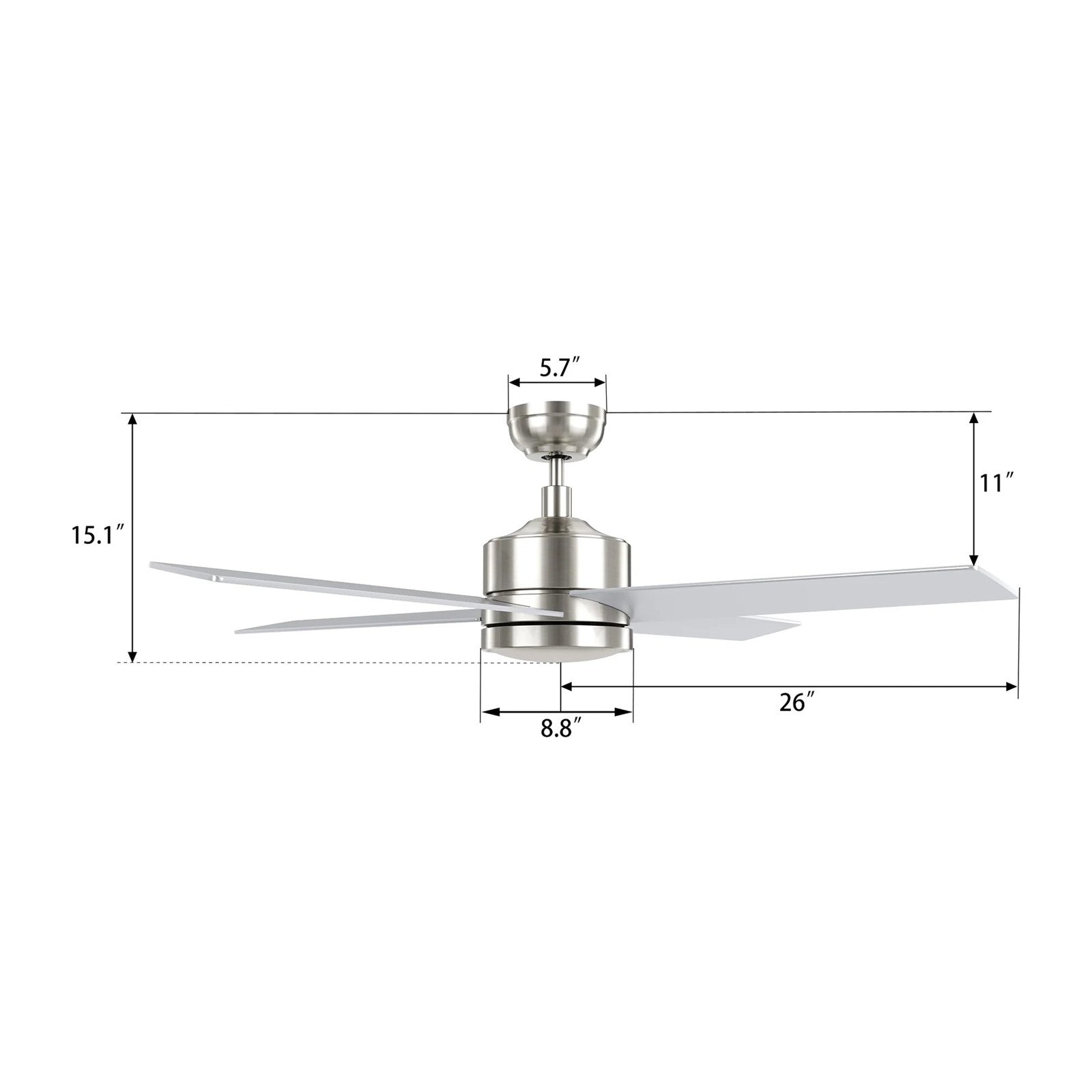 Carro Santana 52in 4-Blade Ceiling Fan | Modern Brushed Nickel Plywood Blades | Living Room & Bedroom | 52 x 52 x 15.1 in | Model CFR524E5-N10-SJ-1