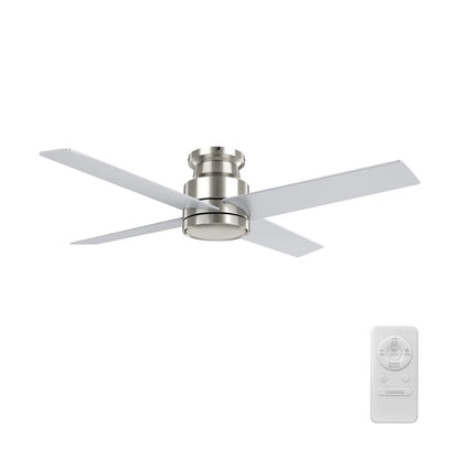 Carro Santana 52in 4-Blade Flush Mount Ceiling Fan | Modern Brushed Nickel Plywood Blades | Living Room & Bedroom | 52 x 52 x | Model CFR524E5-N10-SJ-1-FM