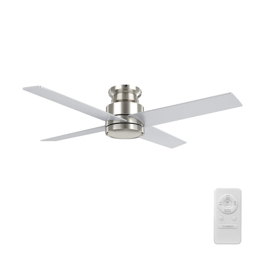 Carro Santana 52in 4-Blade Flush Mount Ceiling Fan | Modern Brushed Nickel Plywood Blades | Living Room & Bedroom | 52 x 52 x | Model CFR524E5-N10-SJ-1-FM