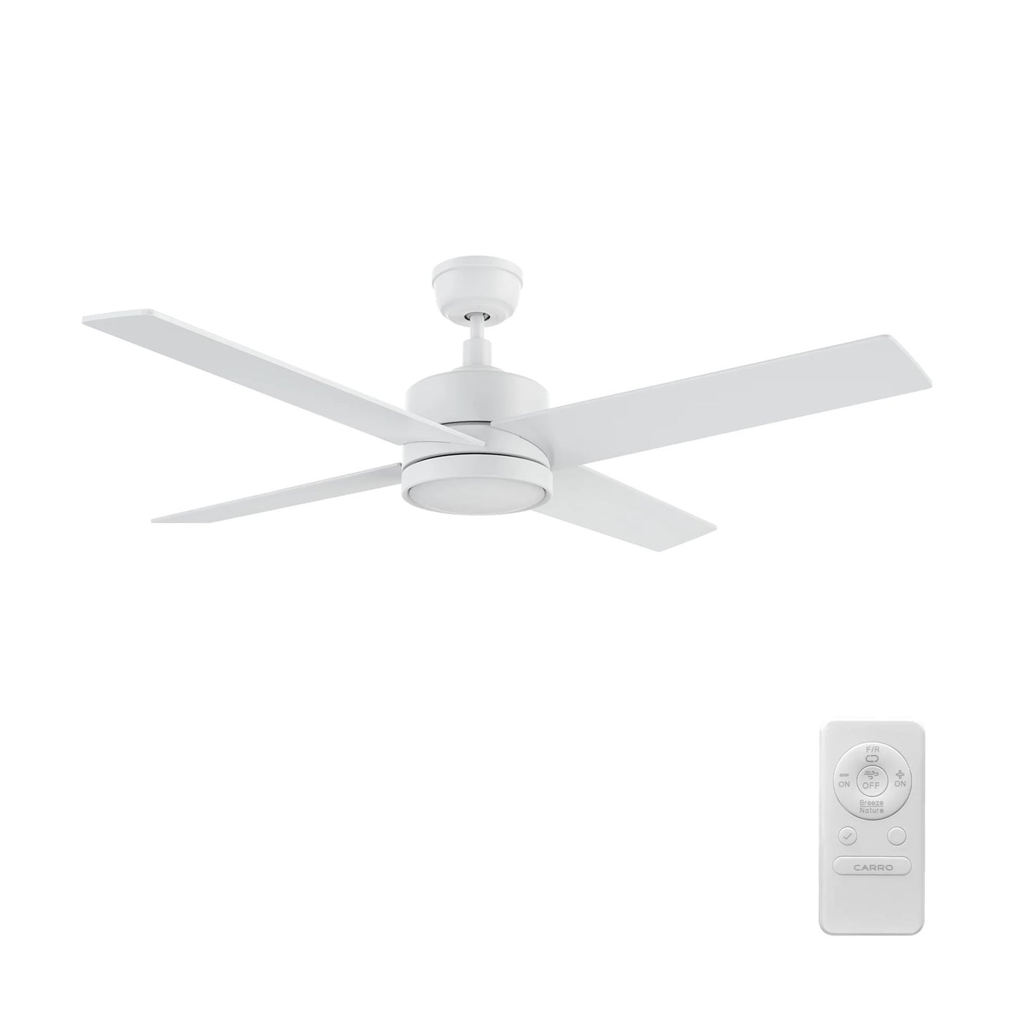 Carro Santana 52in 4-Blade Ceiling Fan | White Plywood Blades and White Finish | Living Room & Bedroom | 52 x 52 x 15.1 in | Model CFR524E5-N10-W1-1