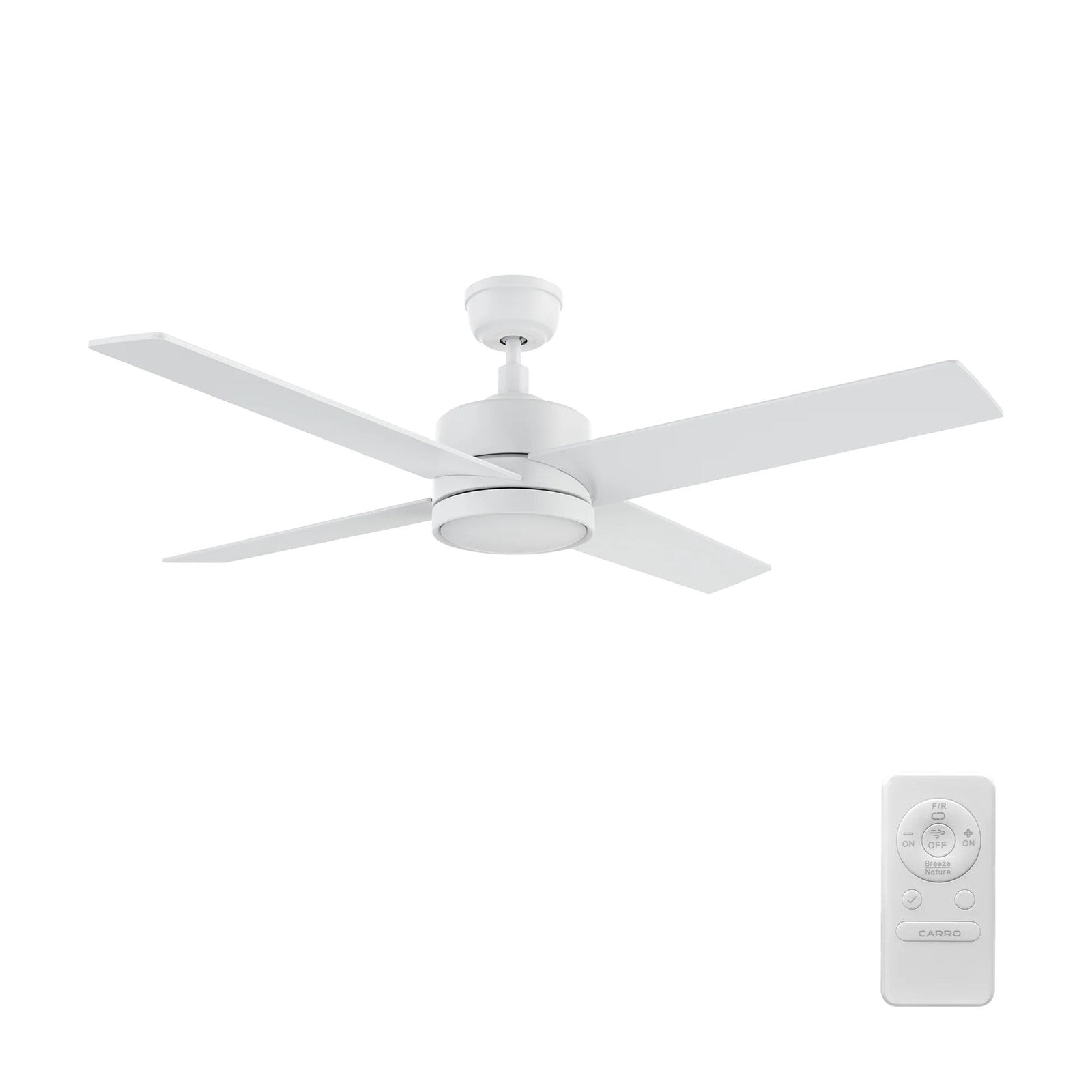 Carro Santana 52in 4-Blade Ceiling Fan | White Plywood Blades and White Finish | Living Room & Bedroom | 52 x 52 x 15.1 in | Model CFR524E5-N10-W1-1