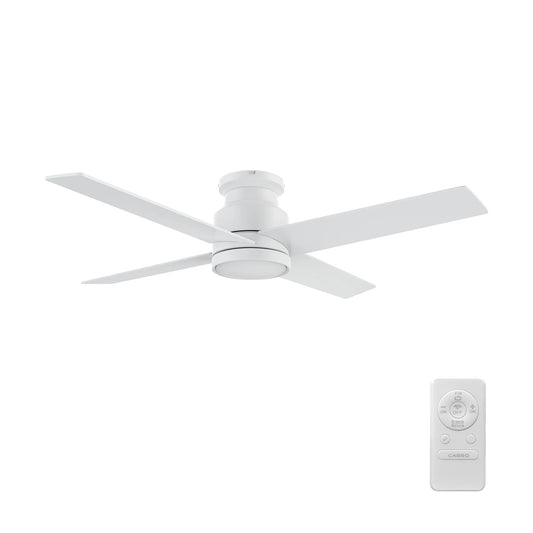 Carro Santana 52in 4-Blade Flush Mount Ceiling Fan | White Plywood Blades and White Finish | Low Ceilings & Bedrooms | 52 x | Model CFR524E5-N10-W1-1-FM
