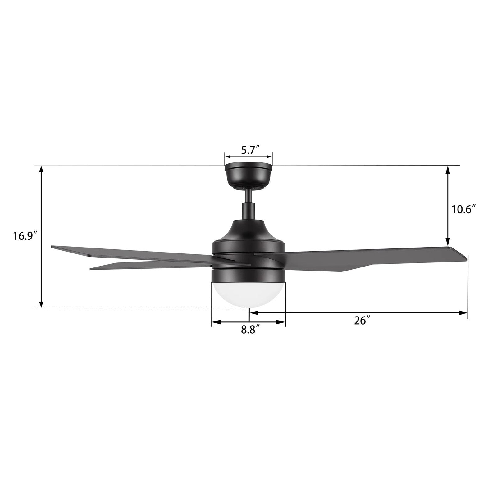 Carro Kimball 52in 4-Blade Ceiling Fan | Black Finish and Plywood Blades with Integrated LED Light | Living Room & Bedroom | 52 | Model CFR524E6-L12-B2-1