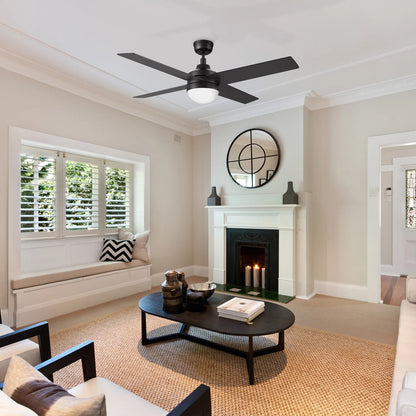 Carro Kimball 52in 4-Blade Ceiling Fan | Black Finish and Plywood Blades with Integrated LED Light | Living Room & Bedroom | 52 | Model CFR524E6-L12-B2-1