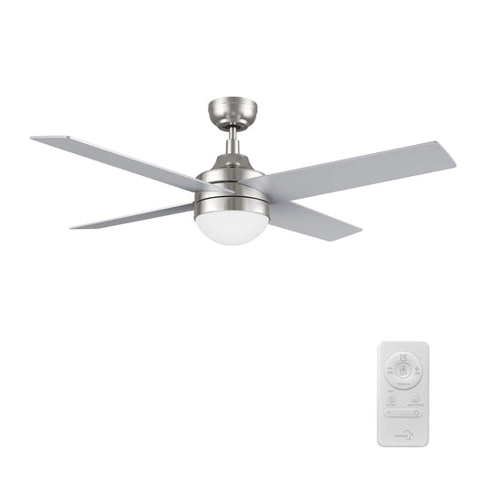 Carro Kimball 52in 4-Blade Ceiling Fan | Brushed Nickel Finish and Plywood Blades with Integrated LED Light | Living Room & | Model CFR524E6-L12-SJ-1