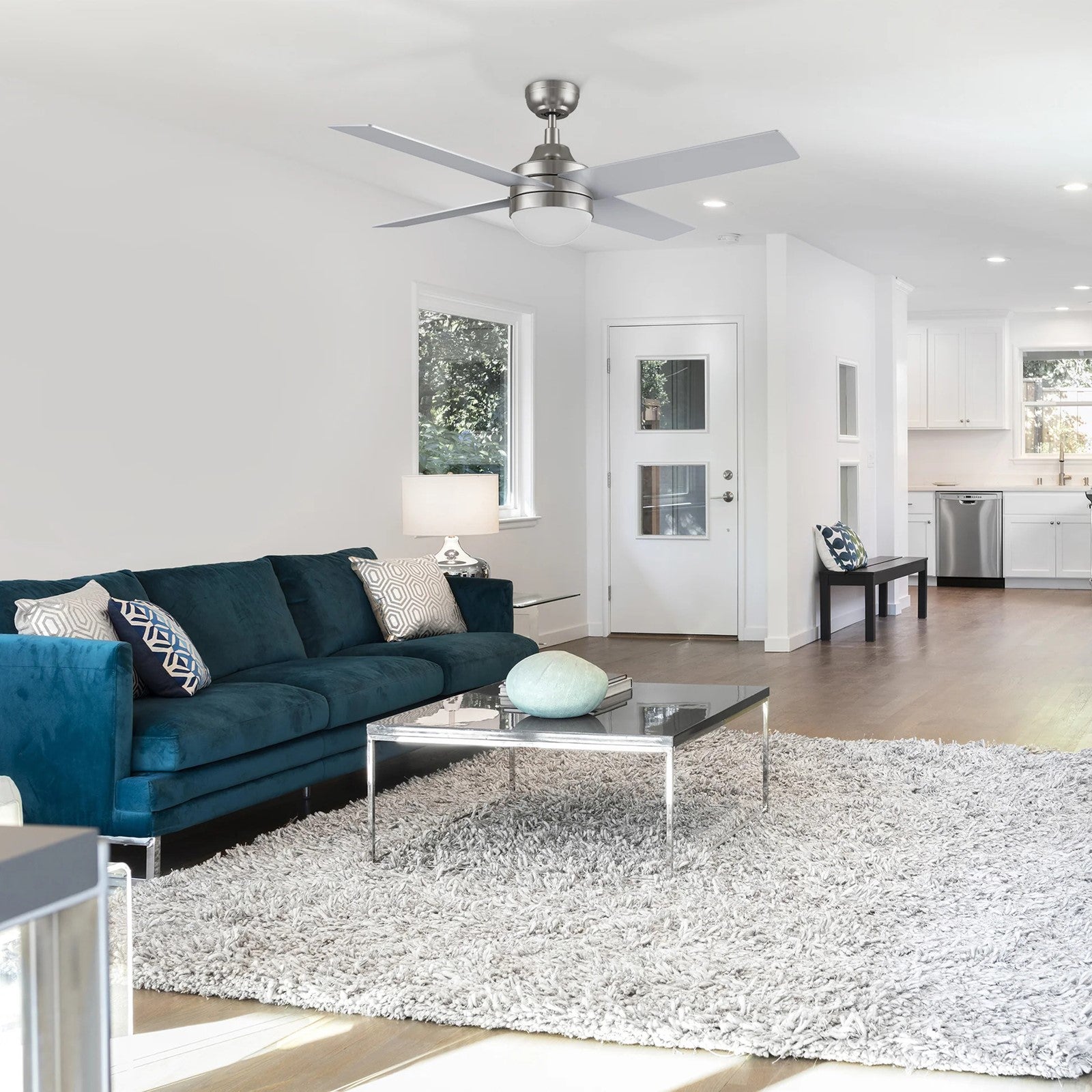 Carro Kimball 52in 4-Blade Ceiling Fan | Brushed Nickel Finish and Plywood Blades with Integrated LED Light | Living Room & | Model CFR524E6-L12-SJ-1