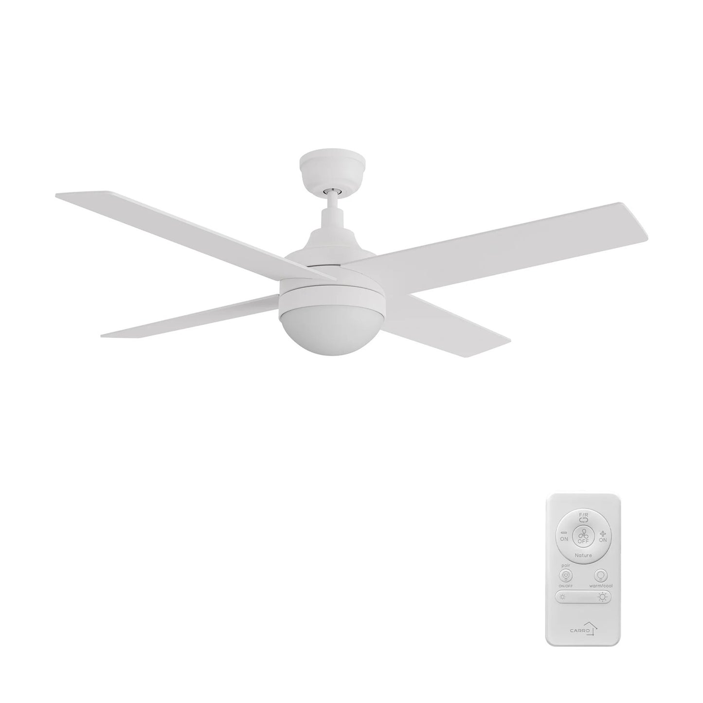 Carro Kimball 52in 4-Blade Ceiling Fan | White Plywood Blades and White Finish | Living Room & Bedroom | 52 x 52 x 16.9 in | Model CFR524E6-L12-W1-1