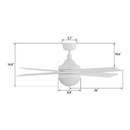 Carro Kimball 52in 4-Blade Ceiling Fan | White Plywood Blades and White Finish | Living Room & Bedroom | 52 x 52 x 16.9 in | Model CFR524E6-L12-W1-1