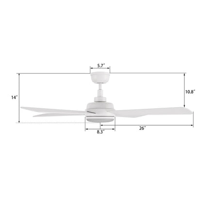 Carro Tryton 52in 4-Blade Ceiling Fan | White Plywood Blades and White Finish | Living Room & Bedroom | 52 x 52 x 14 in, 4000K | Model CFR524Q9-L11-W1-1