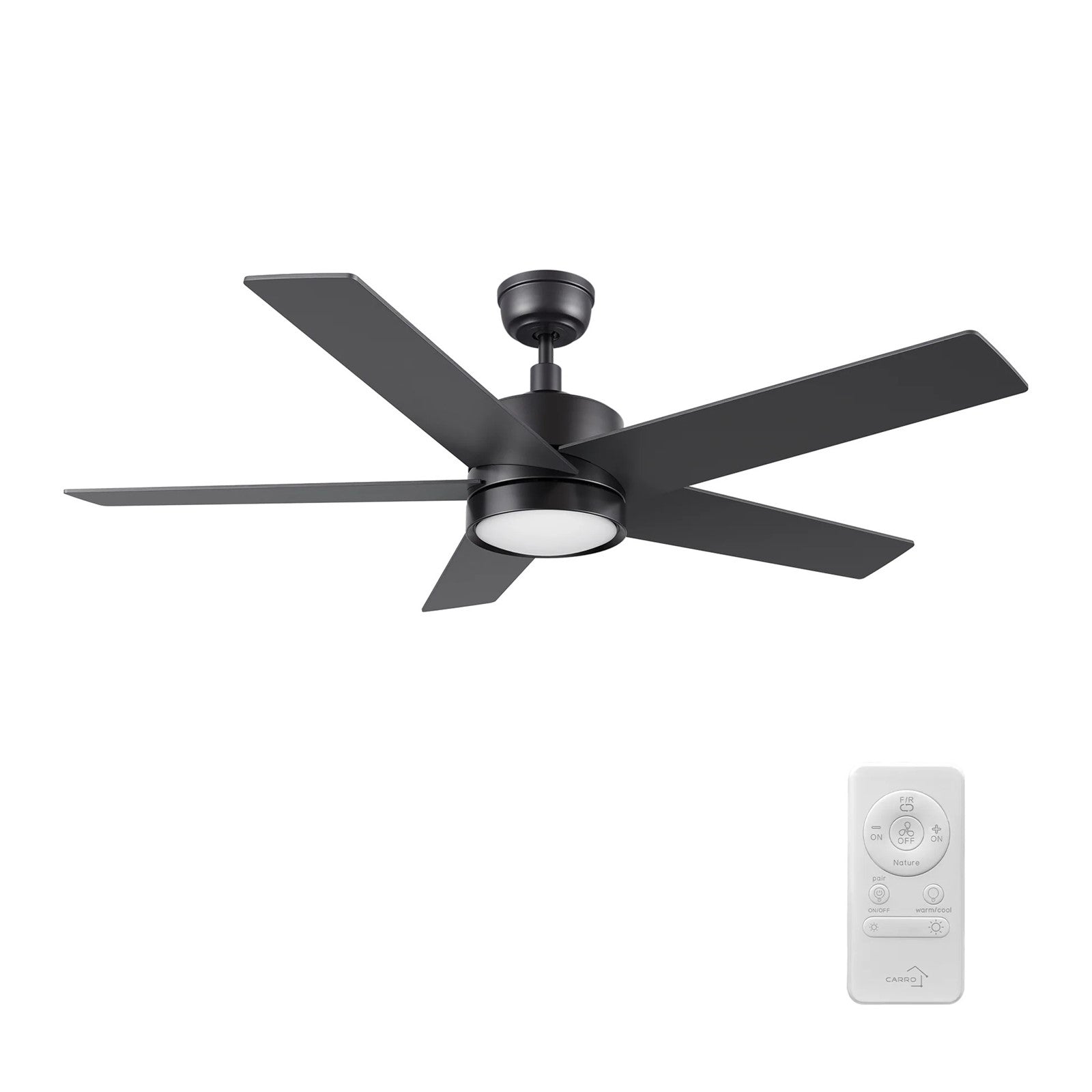 Carro Santana 52in 5-Blade Ceiling Fan | Black Plywood Blades and Black Finish | Living Room & Bedroom | 52 x 52 x 15 in, 4000K | Model CFR525E5-L11-B2-1