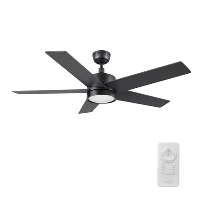 Carro Santana 52in 5-Blade Ceiling Fan | Black Plywood Blades and Black Finish | Living Room & Bedroom | 52 x 52 x 15 in, 4000K | Model CFR525E5-L11-B2-1
