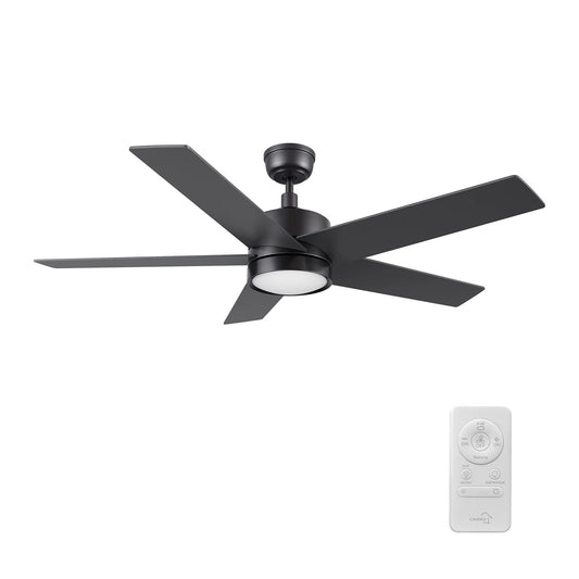 Carro Santana 52in 5-Blade Ceiling Fan | Black Plywood Blades and Black Finish | Living Room & Bedroom | 52 x 52 x 15 in, 4000K | Model CFR525E5-L11-B2-1