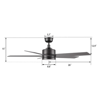 Carro Santana 52in 5-Blade Ceiling Fan | Black Plywood Blades and Black Finish | Living Room & Bedroom | 52 x 52 x 15 in, 4000K | Model CFR525E5-L11-B2-1