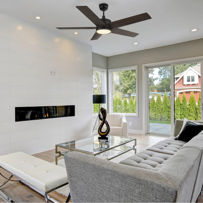 Carro Santana 52in 5-Blade Ceiling Fan | Black Plywood Blades and Black Finish | Living Room & Bedroom | 52 x 52 x 15 in, 4000K | Model CFR525E5-L11-B2-1