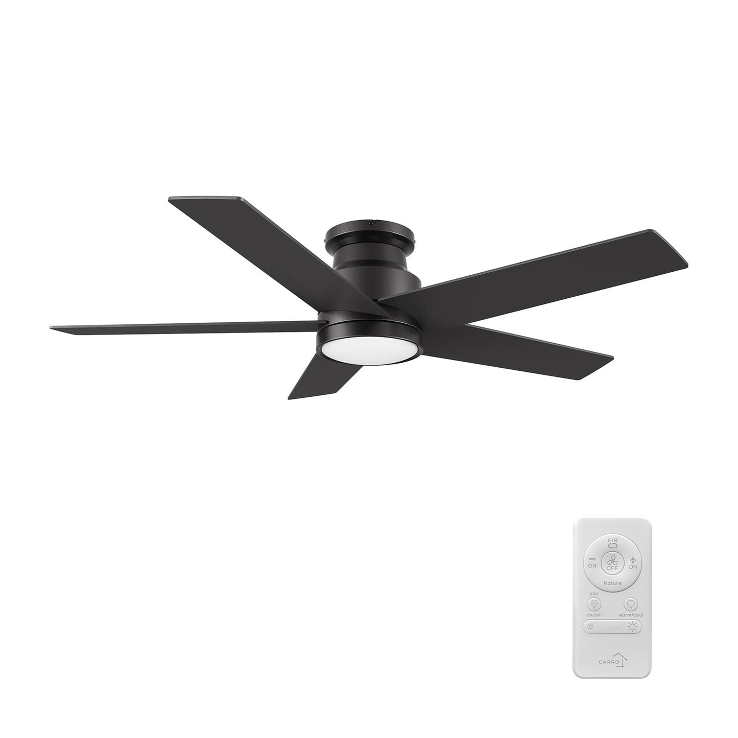 Carro Santana 52in Flush Ceiling Fan | Black Plywood Blades and Integrated LED | Living Room & Bedroom | 52 x 52 x 11 in | Model CFR525E5-L11-B2-1-FM