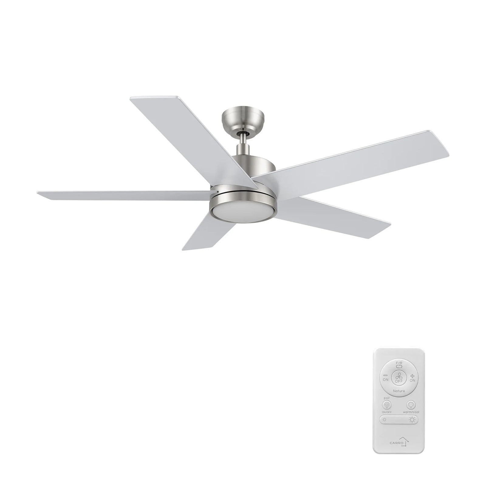 Carro Santana 52in Ceiling Fan | Brushed Nickel Plywood Blades and Integrated LED | Living Room & Bedroom | 52 x 52 x 15 in | Model CFR525E5-L11-SJ-1