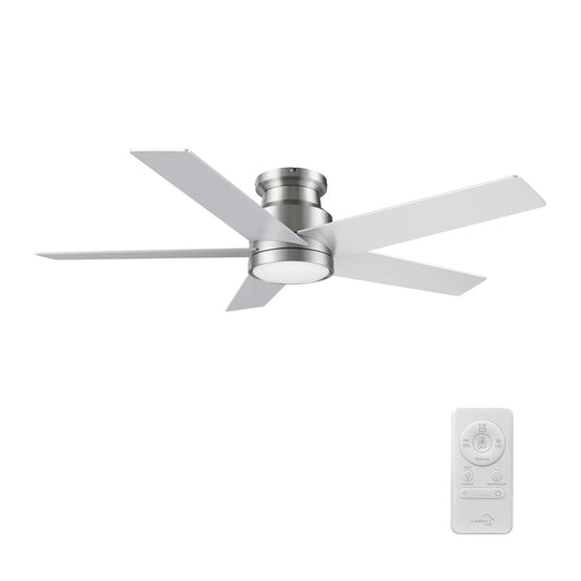 Carro Santana 52in Flush Ceiling Fan | Brushed Nickel Plywood Blades and Integrated LED | Living Room & Bedroom | 52 x 52 x | Model CFR525E5-L11-SJ-1-FM