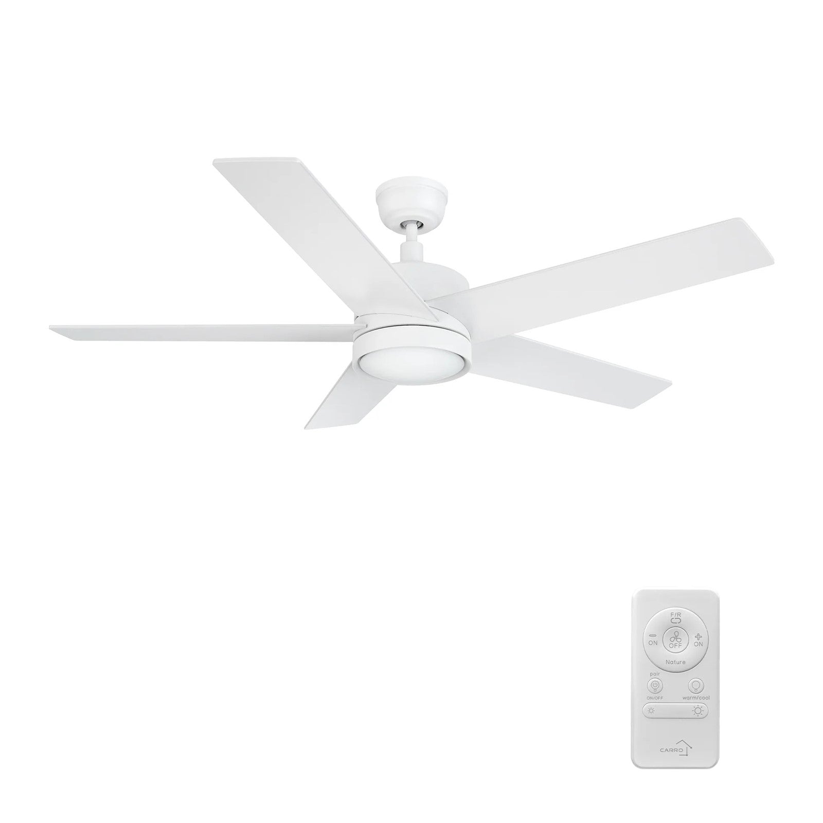 Carro Santana 52in Ceiling Fan | White Plywood Blades and Integrated LED | Living Room & Bedroom | 52 x 52 x 15 in | Model CFR525E5-L11-W1-1