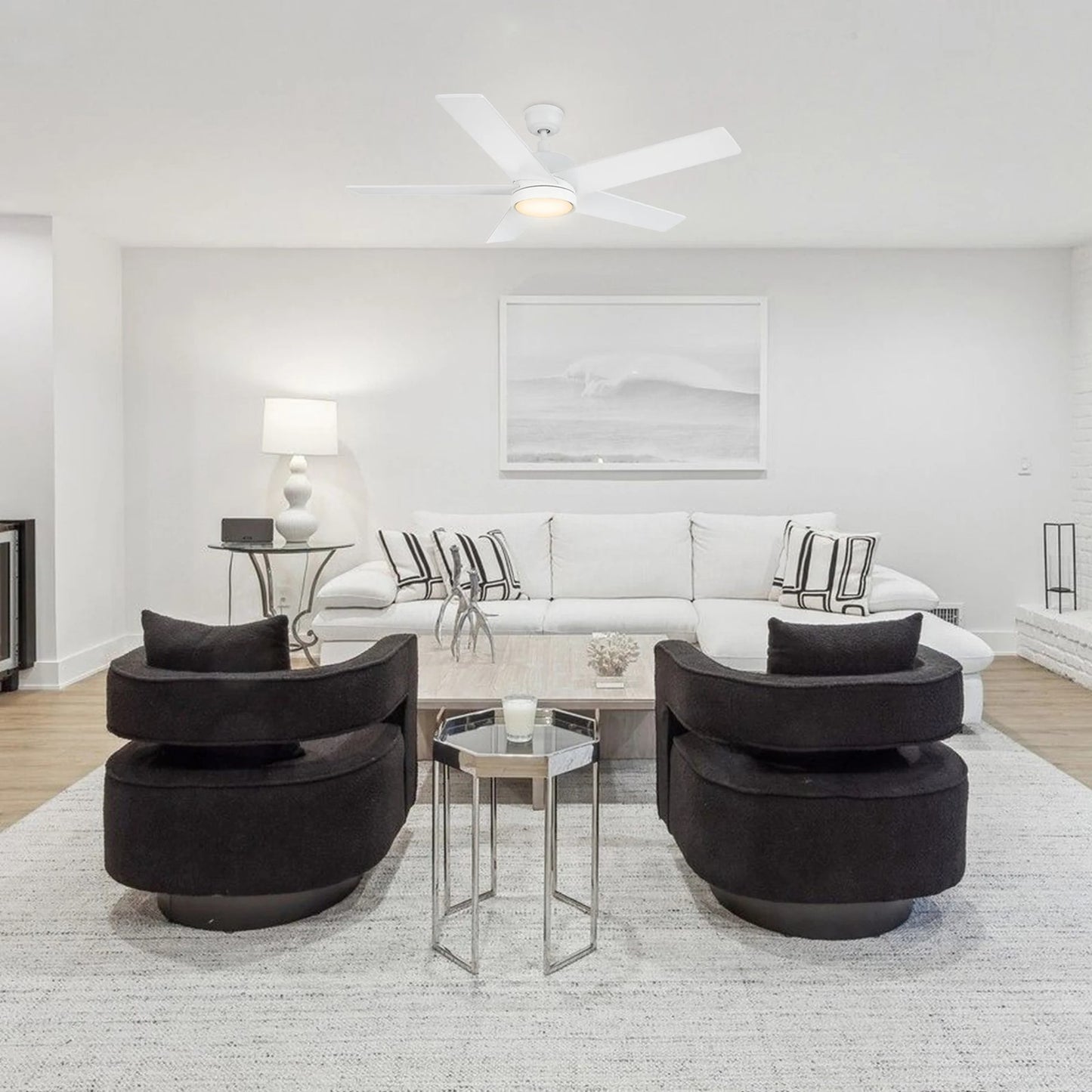 Carro Santana 52in Ceiling Fan | White Plywood Blades and Integrated LED | Living Room & Bedroom | 52 x 52 x 15 in | Model CFR525E5-L11-W1-1