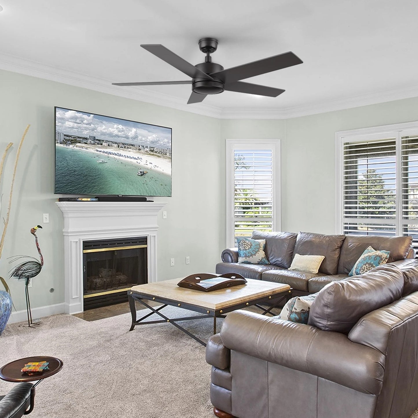 Carro Santana 52in 5-Blade Ceiling Fan | Black Plywood Blades and Remote Control | Living Room & Bedroom | 52 x 52 x 15 in | Model CFR525E5-N10-B2-1