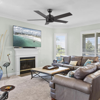 Carro Santana 52in 5-Blade Ceiling Fan | Black Plywood Blades and Remote Control | Living Room & Bedroom | 52 x 52 x 15 in | Model CFR525E5-N10-B2-1