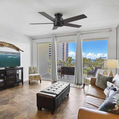 Carro Santana 52in 5-Blade Flush Mount Ceiling Fan | Black Plywood Blades and Remote Control | Living Room & Bedroom | 52 x | Model CFR525E5-N10-B2-1-FM
