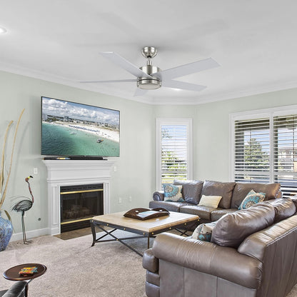 Carro Santana 52in 5-Blade Ceiling Fan | Brushed Nickel Plywood Blades and Remote Control | Living Room & Bedroom | 52 x 52 x 15 | Model CFR525E5-N10-SJ-1