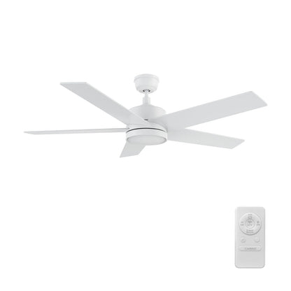 Carro Santana 52in 5-Blade Ceiling Fan | Modern White and Plywood | Living Room & Bedroom | 52 x 52 x 15 in | Model CFR525E5-N10-W1-1