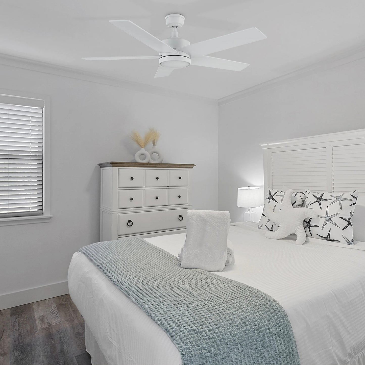Carro Santana 52in 5-Blade Ceiling Fan | Modern White and Plywood | Living Room & Bedroom | 52 x 52 x 15 in | Model CFR525E5-N10-W1-1