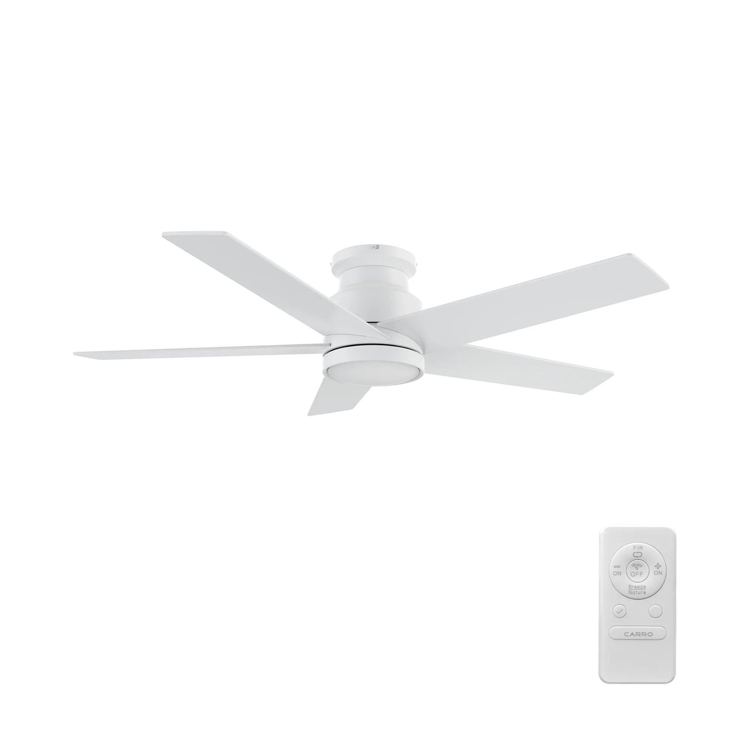 Carro Santana 52in 5-Blade Flush Mount Ceiling Fan | Modern White and Plywood | Living Room & Bedroom | 52 x 52 x 11 in | Model CFR525E5-N10-W1-1-FM