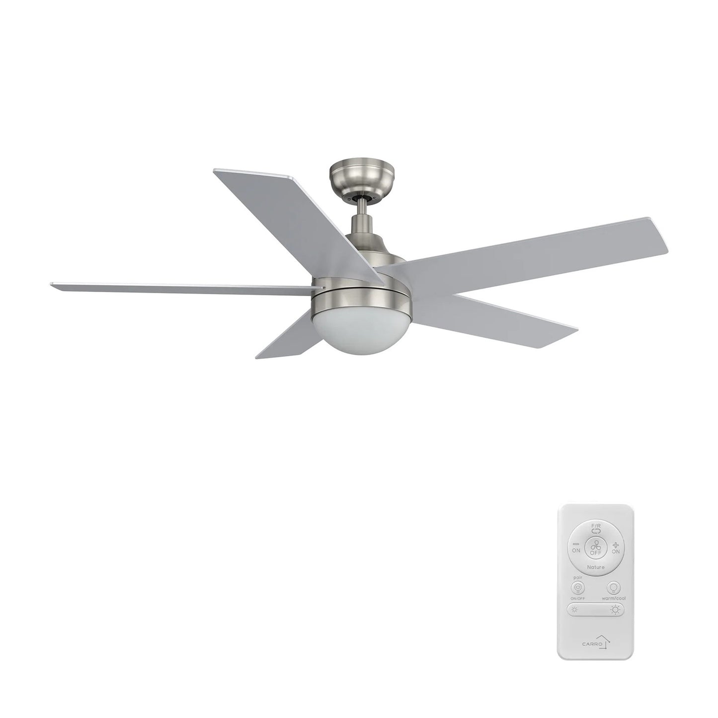 Carro Kimball 52in 5-Blade Ceiling Fan | Brushed Nickel Plywood Blades | Living Room & Bedroom | 52 x 52 x 16.9 in | Model CFR525E6-L11-SJ-1