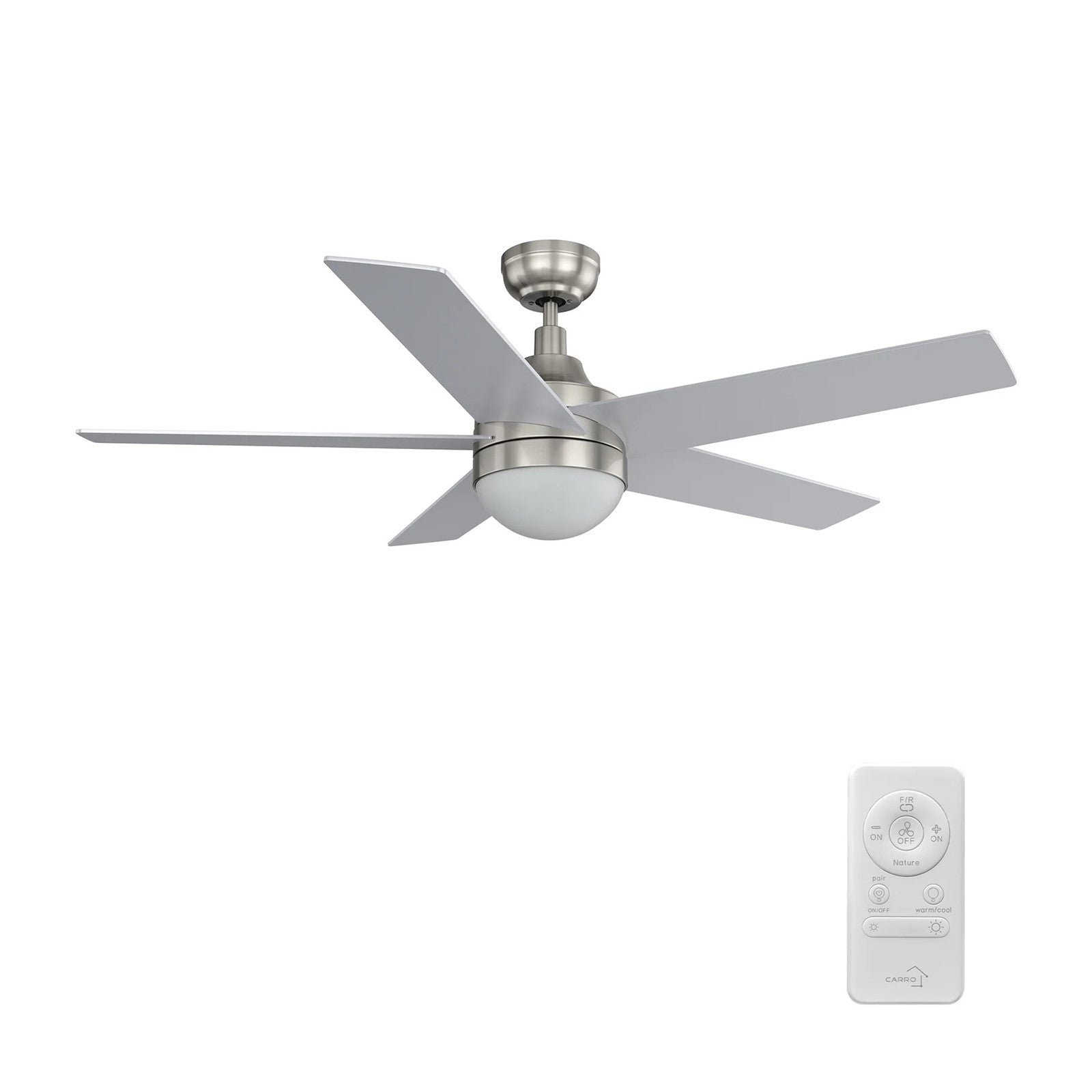 Carro Kimball 52in 5-Blade Ceiling Fan | Brushed Nickel Plywood Blades | Living Room & Bedroom | 52 x 52 x 16.9 in | Model CFR525E6-L11-SJ-1