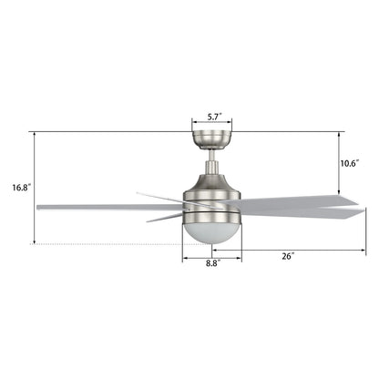 Carro Kimball 52in 5-Blade Ceiling Fan | Brushed Nickel Plywood Blades | Living Room & Bedroom | 52 x 52 x 16.9 in | Model CFR525E6-L11-SJ-1