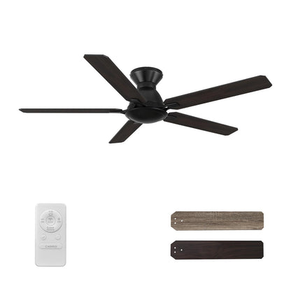 Carro Dunkirk 52in 5-Blade Flush Mount Ceiling Fan | Black Barnwood Plywood Blades | Indoor Living Room & Bedroom | 52 x 52 x | Model CFR525J-N10-BG-1-FM