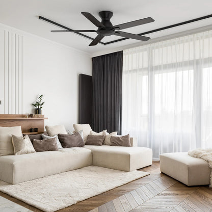 Carro Dunkirk 52in 5-Blade Flush Mount Ceiling Fan | Black Barnwood Plywood Blades | Indoor Living Room & Bedroom | 52 x 52 x | Model CFR525J-N10-BG-1-FM