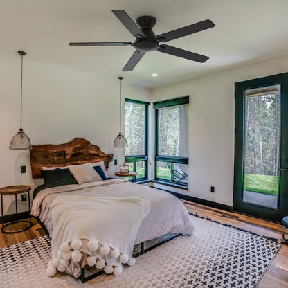 Carro Dunkirk 52in 5-Blade Flush Mount Ceiling Fan | Black Barnwood Plywood Blades | Indoor Living Room & Bedroom | 52 x 52 x | Model CFR525J-N10-BG-1-FM