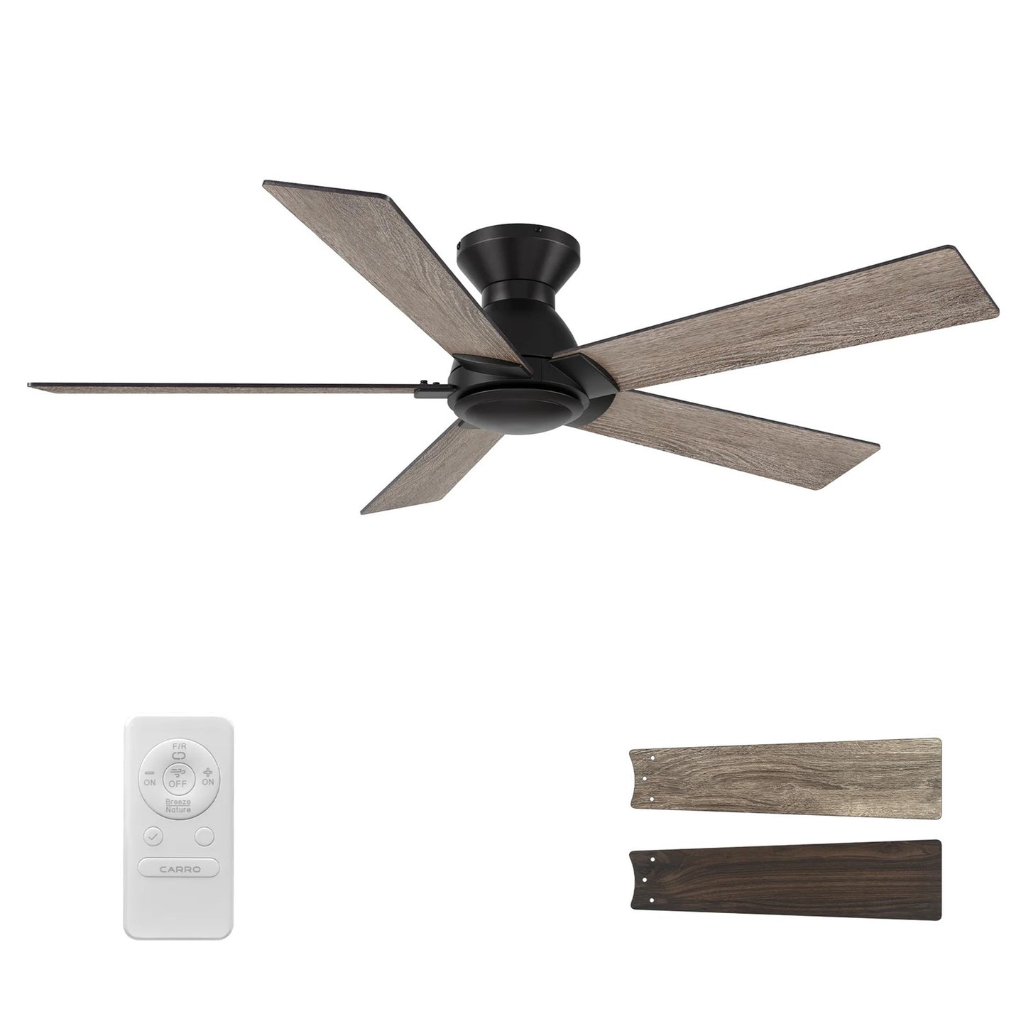 Carro Lurgan 52in 5-Blade Flush Ceiling Fan | Black Plywood Blades | Living Room & Bedroom | 52 x 52 x 10.8 in | Model CFR525J1-N10-BG-1-FM