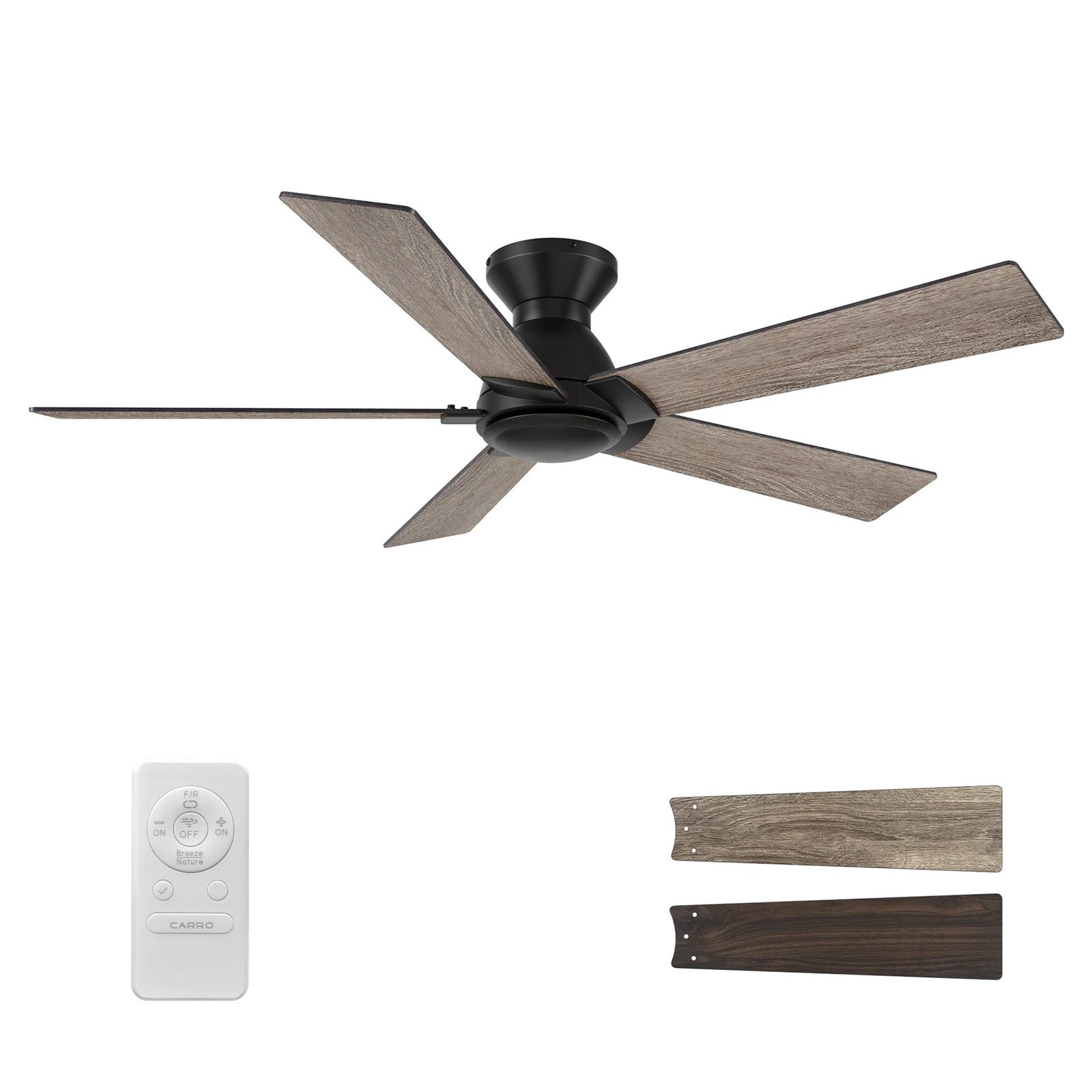 Carro Lurgan 52in 5-Blade Flush Ceiling Fan | Black Plywood Blades | Living Room & Bedroom | 52 x 52 x 10.8 in | Model CFR525J1-N10-BG-1-FM
