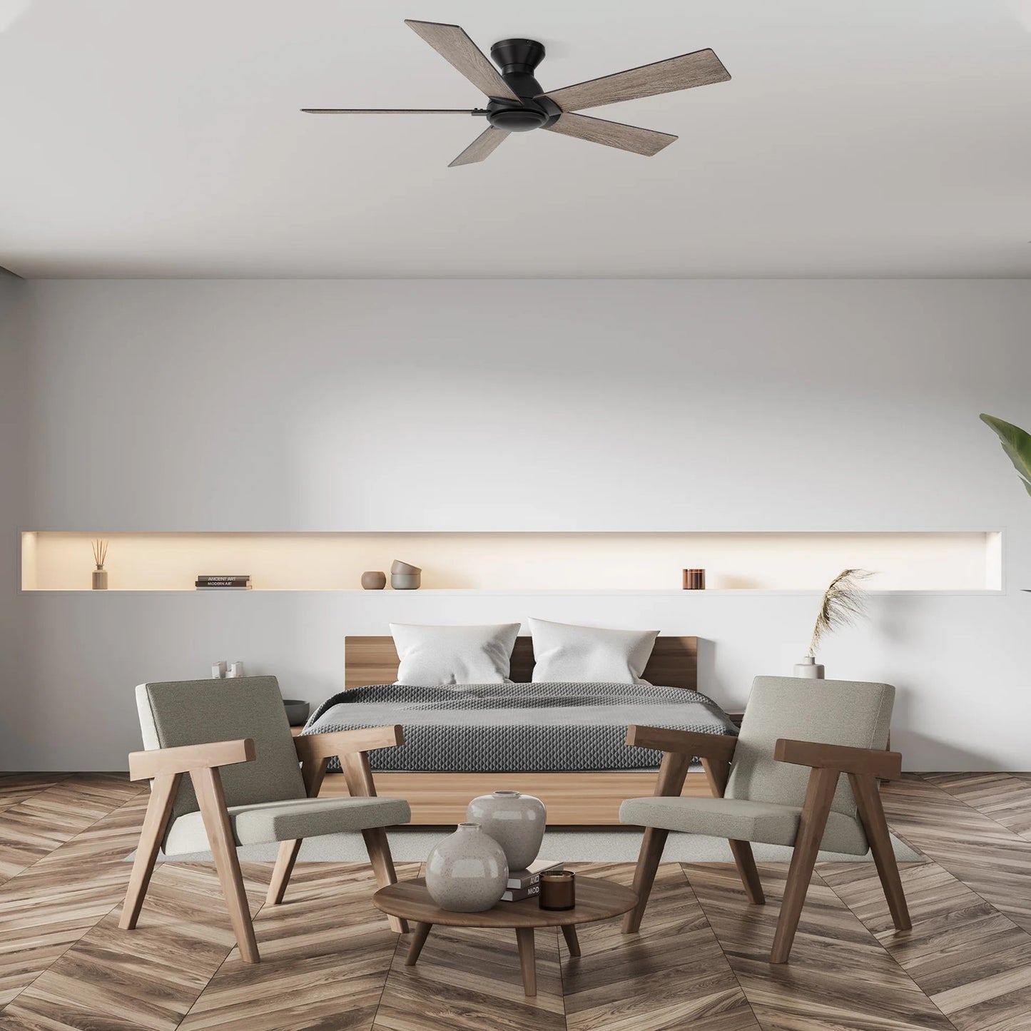 Carro Lurgan 52in 5-Blade Flush Ceiling Fan | Black Plywood Blades | Living Room & Bedroom | 52 x 52 x 10.8 in | Model CFR525J1-N10-BG-1-FM